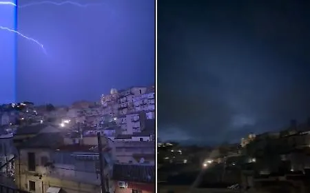Tempesta elettrica su Enna: decine e decine di fulmini la illuminano nella notte