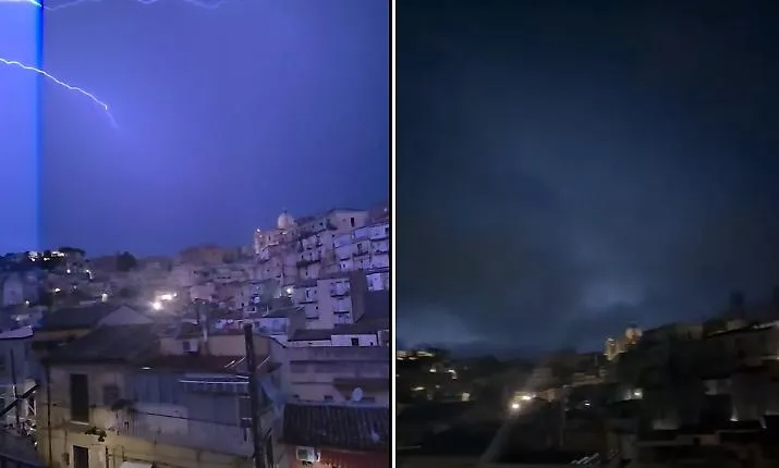 Tempesta elettrica su Enna: decine e decine di fulmini la illuminano nella notte